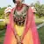 Yellow metallic foil printed net Semi Stitched bridal lehenga
