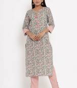 Charu Womens Cotton Printed Straight Kurta Pant Set (Sea Green)