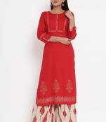 Charu Womens Rayon Printed Straight Kurta Palazzo Set (Red)