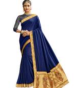 Navy blue plain chanderi silk saree with blouse