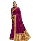 Magenta plain chanderi silk saree with blouse
