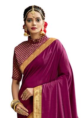 Magenta plain chanderi silk saree with blouse 2