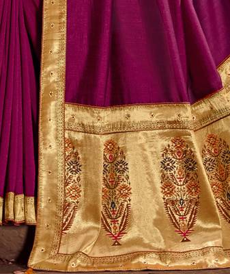 Magenta plain chanderi silk saree with blouse 3