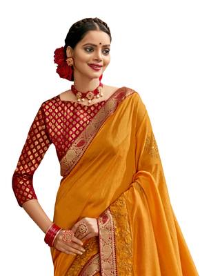 Orange plain chanderi silk saree with blouse 2