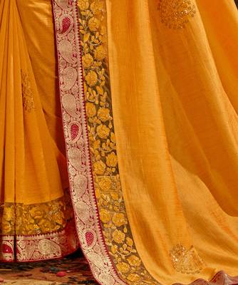 Orange plain chanderi silk saree with blouse 3