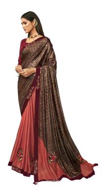   pink embroidered lycra saree with blouse 1
