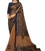   brown embroidered lycra saree with blouse