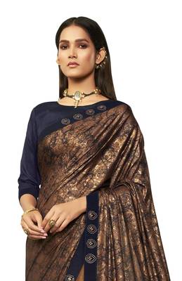   brown embroidered lycra saree with blouse 2