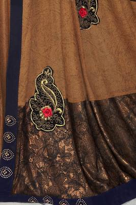   brown embroidered lycra saree with blouse 3