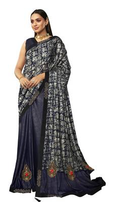   blue embroidered lycra saree with blouse 1