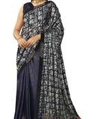   blue embroidered lycra saree with blouse