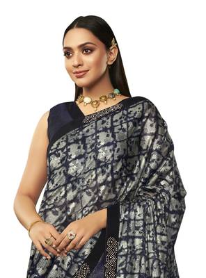   blue embroidered lycra saree with blouse 2