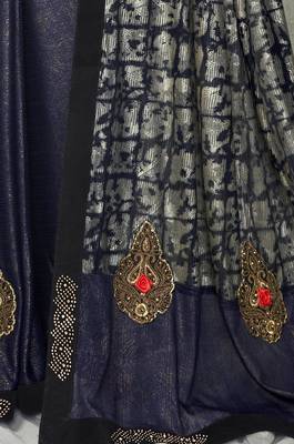   blue embroidered lycra saree with blouse 3