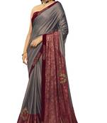   grey embroidered lycra saree with blouse