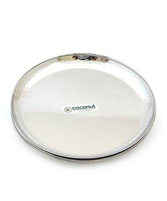 Coconut Stainless Steel Hammered Dinner Plate/Thali/ Kumcha - Pack of 6 (Diameter  11 Inch) 1