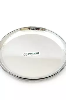 Coconut Stainless Steel Hammered Dinner Plate/Thali/ Kumcha - Pack of 6 (Diameter  11 Inch)