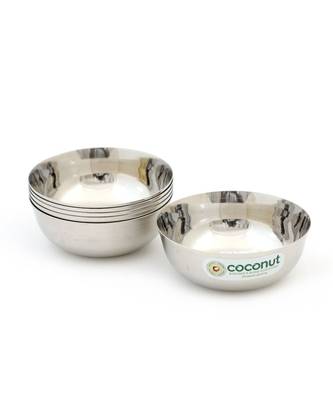 Coconut Stainless Steel Chaliya Bowl/Vati/Katori - Set of 6 (Diameter 12 cm) - Capacity Each Bowl 350 ML 1