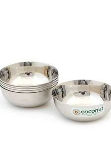 Coconut Stainless Steel Chaliya Bowl/Vati/Katori - Set of 6 (Diameter 12 cm) - Capacity Each Bowl 350 ML