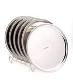 Coconut Stainless Steel Kanchan Bogi Plate/Thali/ Kumcha - Pack of 6 (Diameter 9 Inch)