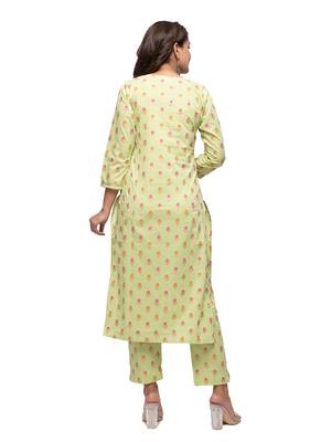 Green Floral Printed Kurta Pant Set 2