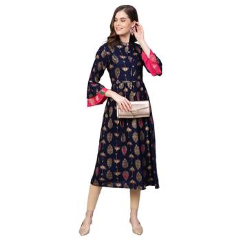Multi Rayon 3/4 Sleeve Round Neck Printed Kurtas 1