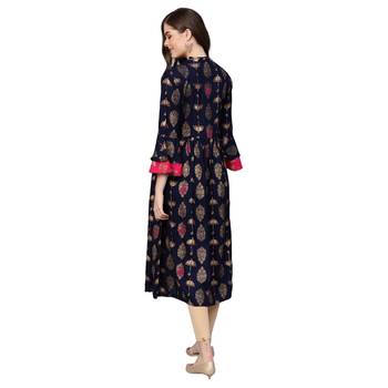 Multi Rayon 3/4 Sleeve Round Neck Printed Kurtas 2