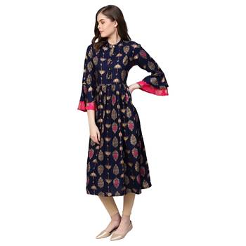 Multi Rayon 3/4 Sleeve Round Neck Printed Kurtas 3