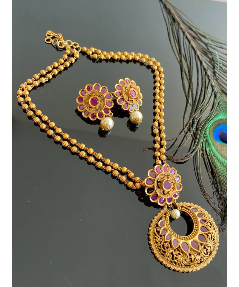 Gorgeous matte finish ruby designer bali necklace set-Dj07728