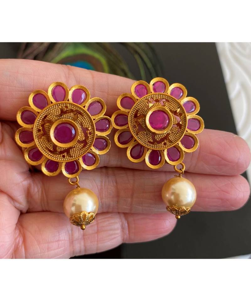Gorgeous matte finish ruby designer bali necklace set-Dj07728