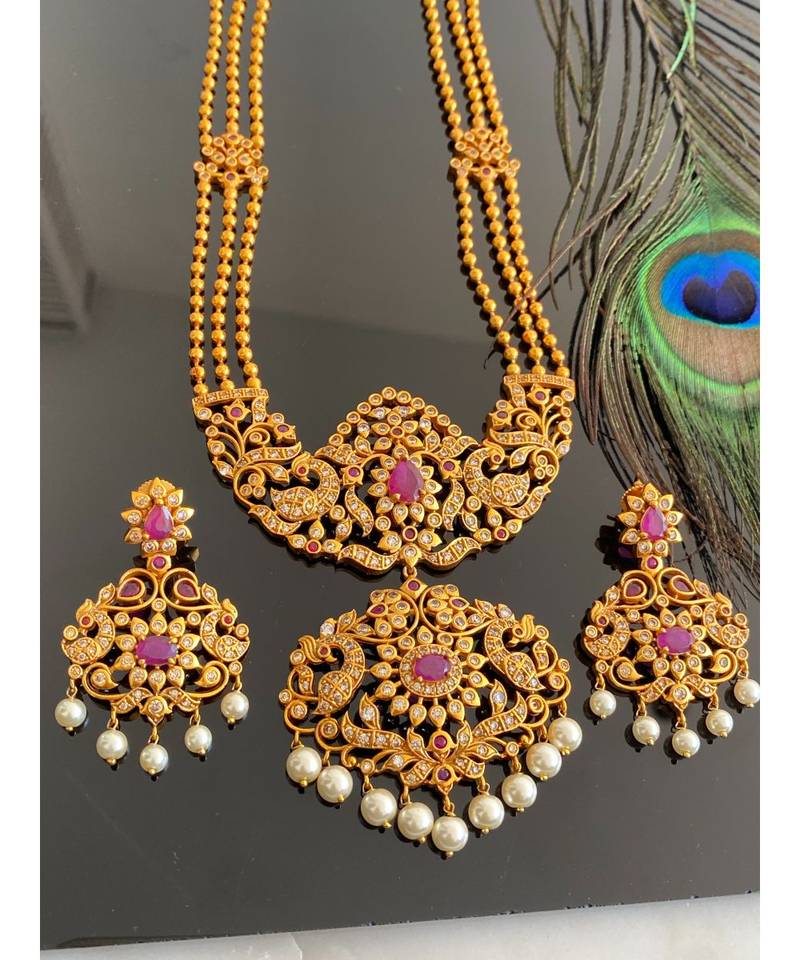 Awesome Matte finish Semiprecious Ruby Peacock Short haar set -Dj12946