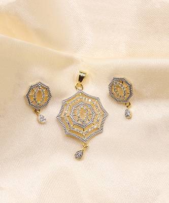 Gold Plated American Diamond Jewellery Mangalsutra Pendant with Chain for Women 2