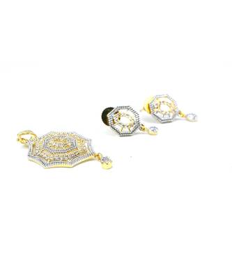Gold Plated American Diamond Jewellery Mangalsutra Pendant with Chain for Women 4