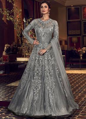 Grey Butter Fly Net  Wedding Salwar Kameez 1