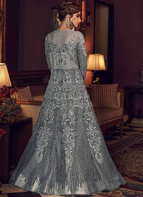 Grey Butter Fly Net  Wedding Salwar Kameez 4