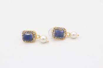 Blue Stone Pendant Pearl Choker Earrings Set 5