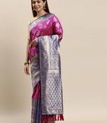 VASTRANAND Purple & Navy Blue Woven Design Banarasi Saree