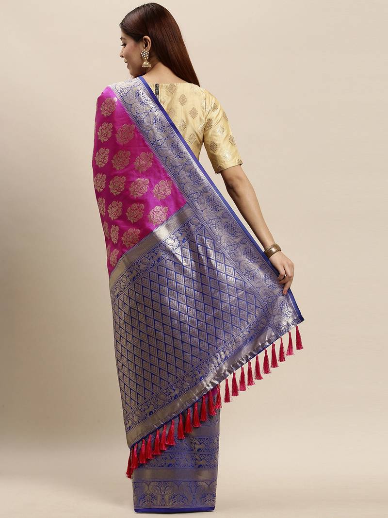 VASTRANAND Purple & Navy Blue Woven Design Banarasi Saree