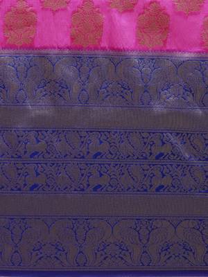 VASTRANAND Purple & Navy Blue Woven Design Banarasi Saree 3