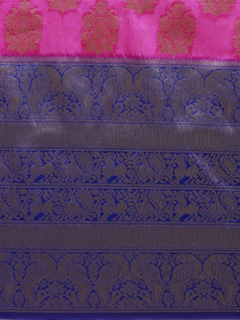 VASTRANAND Purple & Navy Blue Woven Design Banarasi Saree