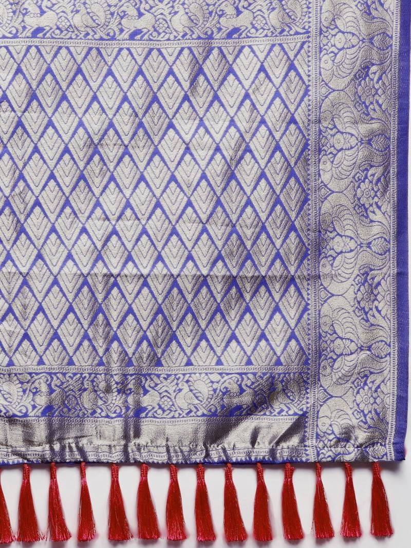 VASTRANAND Purple & Navy Blue Woven Design Banarasi Saree