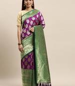 VASTRANAND Purple & Green Woven Design Banarasi Saree