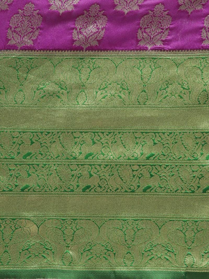 VASTRANAND Purple & Green Woven Design Banarasi Saree