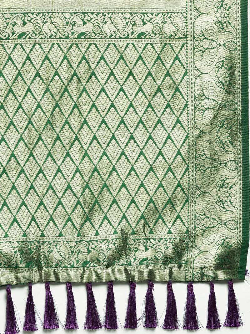 VASTRANAND Purple & Green Woven Design Banarasi Saree