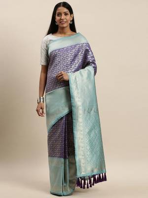 VASTRANAND Purple Woven Design Banarasi Saree 1