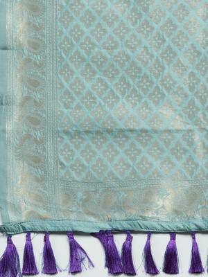VASTRANAND Purple Woven Design Banarasi Saree 4