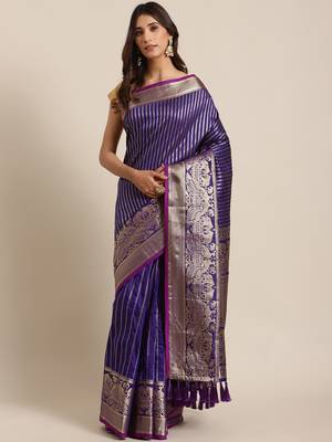 VASTRANAND Purple & Golden Woven Design Banarasi Saree 1