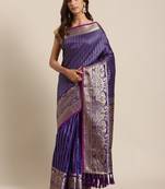 VASTRANAND Purple & Golden Woven Design Banarasi Saree