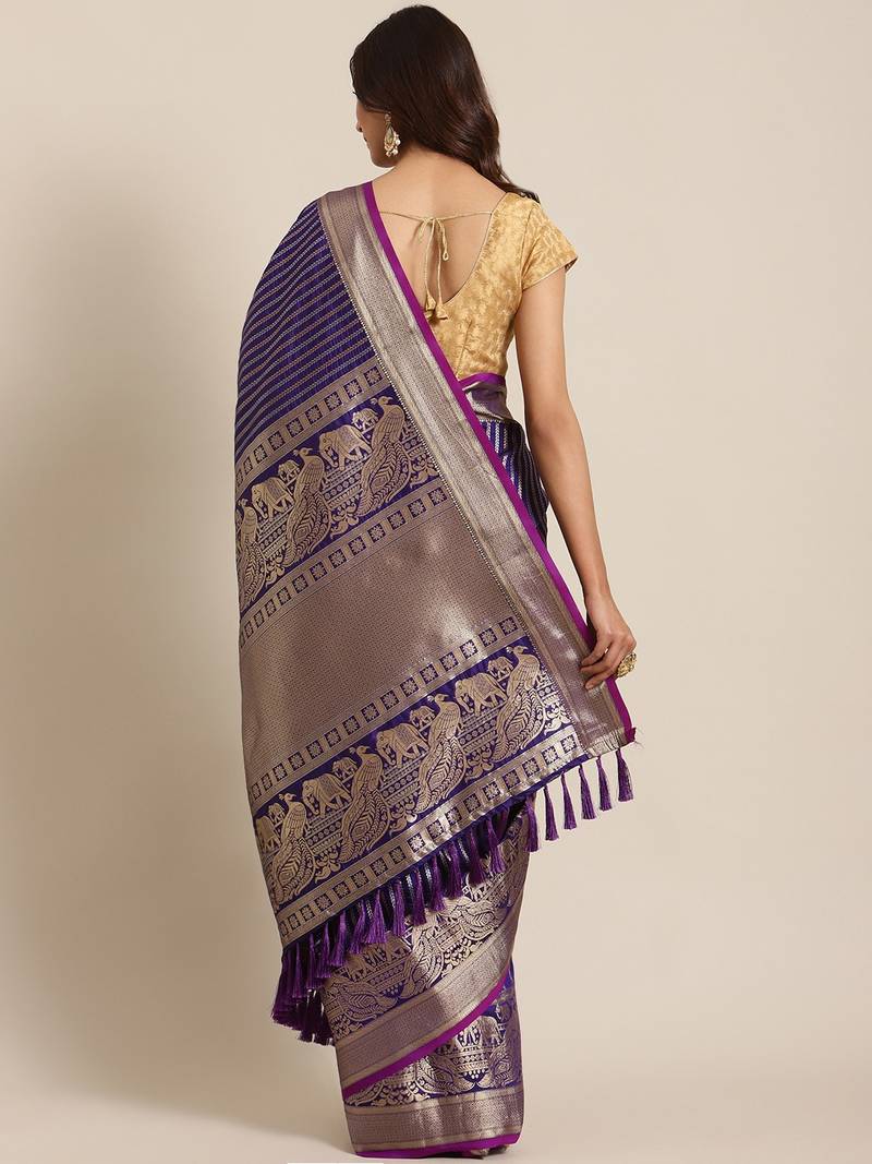 VASTRANAND Purple & Golden Woven Design Banarasi Saree