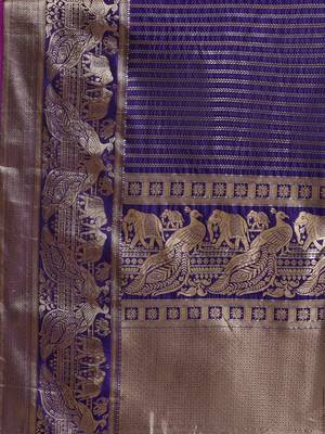 VASTRANAND Purple & Golden Woven Design Banarasi Saree 3