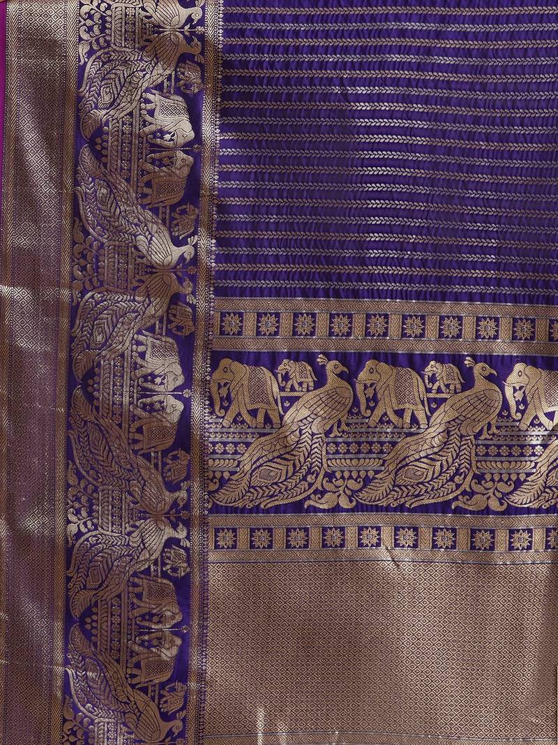 VASTRANAND Purple & Golden Woven Design Banarasi Saree